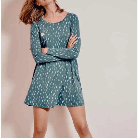 Boden Green Printed Confetti Long Sleeve Swing Mini Dress 10R - Picture 2 of 13